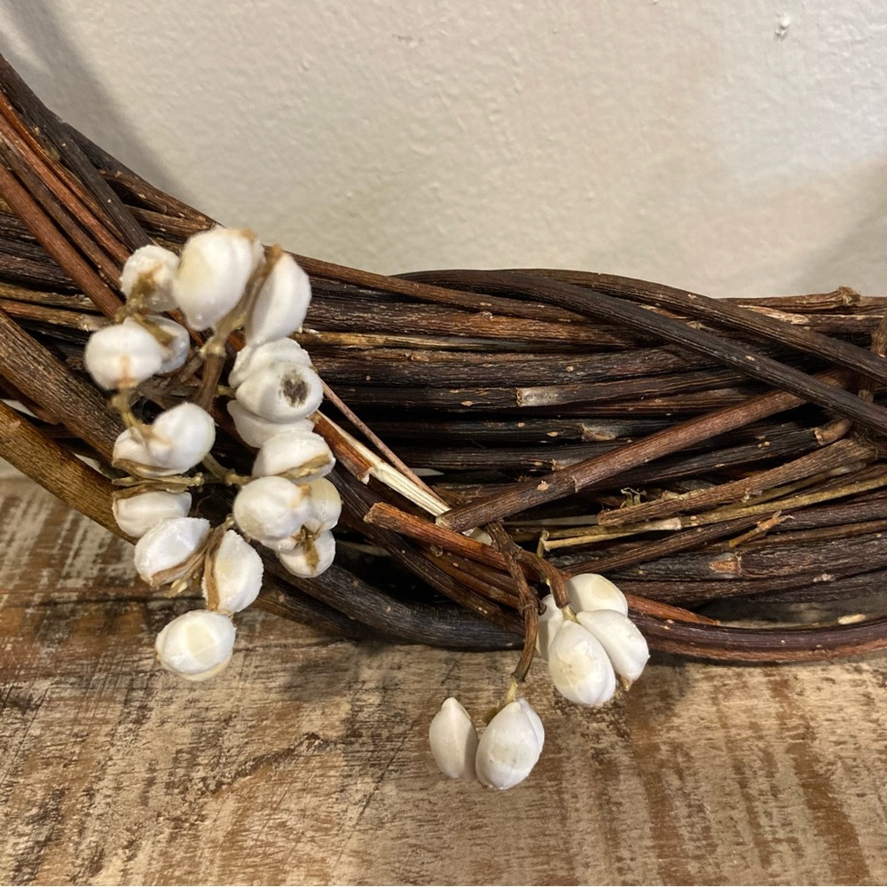 13” Natural Willow & Tallow Berry Wreath Neutral Rustic Decor Handmade Wreath - Picture 3 of 12